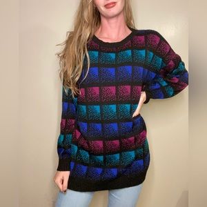 Vintage Oversized Sweater Tunic Sz S/M 80s Long Sleeve Crew Neck Grandpa USA